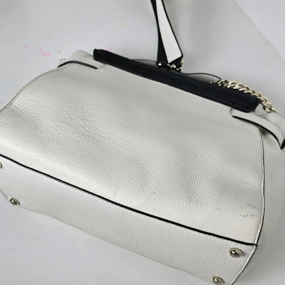 Kate Spade Cement Black Leather Shoulder Purse Chain Strap Magnetic Flap Closure